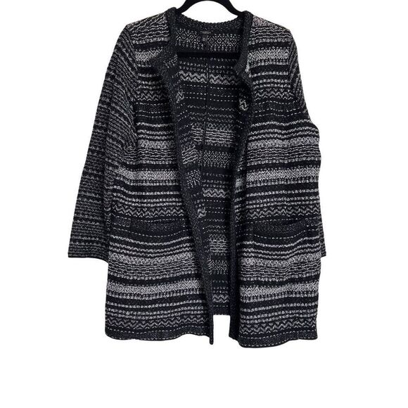 Talbots Cardigan Women Size 2X Black White Metallic Open Front Duster Sweater - Picture 1 of 8